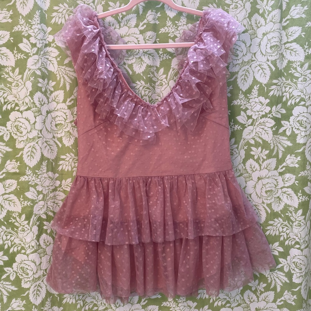 Dusty Pink Tulle Sleeveless Peplum Top
